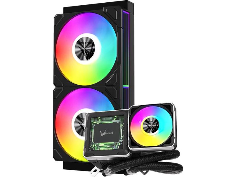 Система водяного охлаждения Formula V Line Cryo Wing Digi 240 BK, 240mm, LCD 2.73", 2x120mm, ARGB fans, LGA115X/1200/1700/1851/1366/2011/2066, AM3/AM4/AM5/Ryzen3/Ryzen5/Ryzen7/Threadripper/RT4