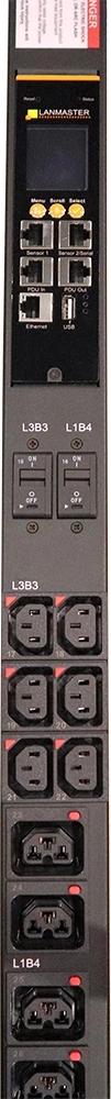 Блок распределения питания Lanmaster LAN-PDUVG332C-36L12Z-03BK верт.размещ. 36xC13 12xC39 с мониторингом 3x32A IEC 309 3м