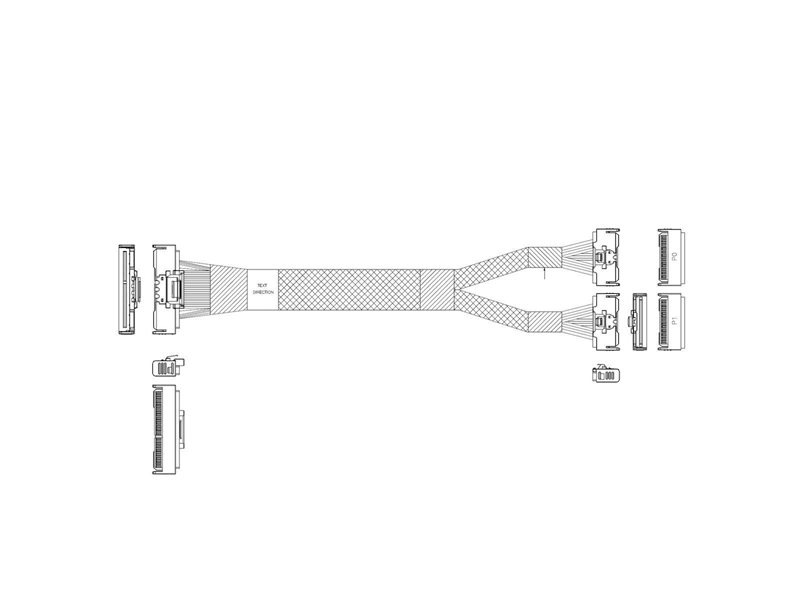 Кабель JPC P733BGB10800-1    Cable MCIO x16 124P (STRAIGHT TYPE)  -TO-  2*MCIO x8 74P (STRAIGHT TYPE) , 85 Ohm, L:80cm