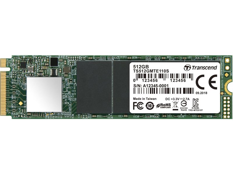 Твердотельный диск 512GB Transcend MTE110S, 3D TLC NAND, M.2 2280,PCIe Gen3x4, [ R/W - 1700/1400 MB/s]