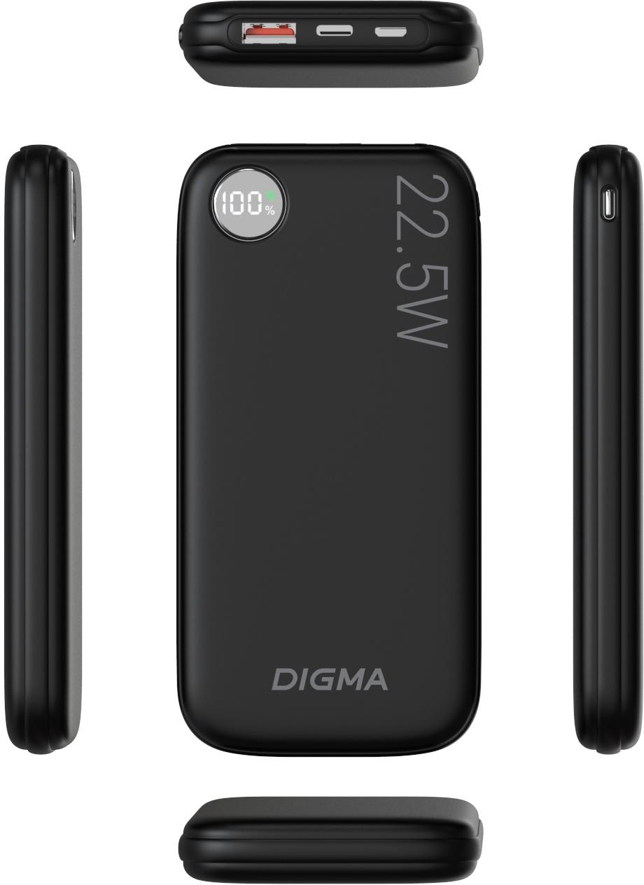 Мобильный аккумулятор Digma DGPF10B 10000mAh QC3.0/PD3.0 22.5W 3A USB-A/USB-C черный (DGPF10B22PBK)