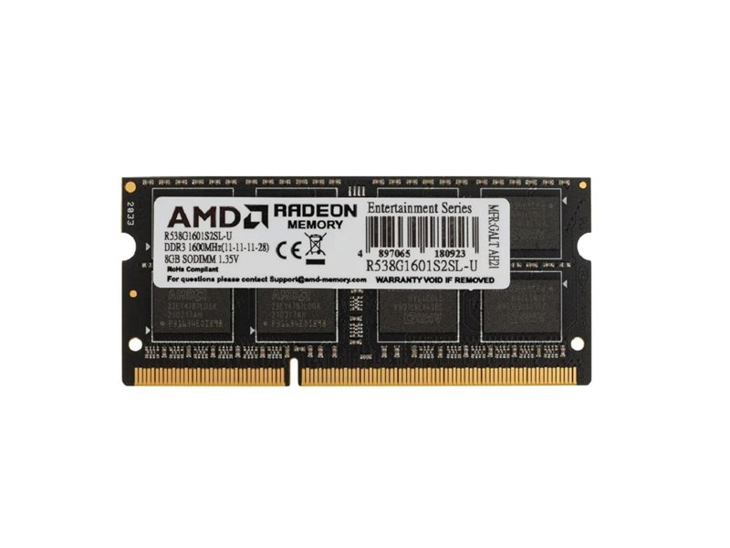 Модуль памяти AMD Radeon 8GB   DDR3L 1600 SO DIMM R5 Entertainment Series Black R538G1601S2SL-U Non-ECC, CL11, R538G1601S2SL-U 1.35V, Retail (180923)