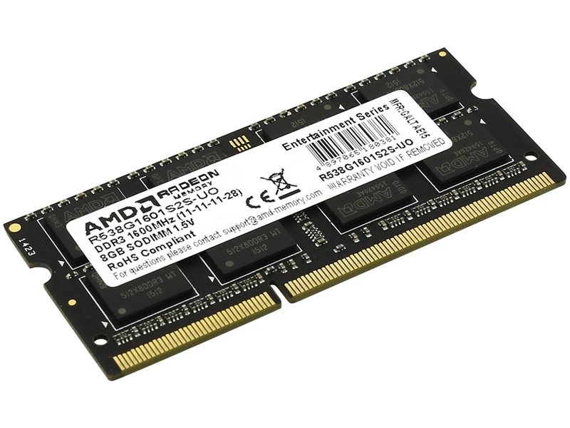 Память DDR3 8Gb 1600MHz AMD R538G1601S2S-U RTL PC3-12800 CL11 SO-DIMM 204-pin 1.5В dual rank Ret