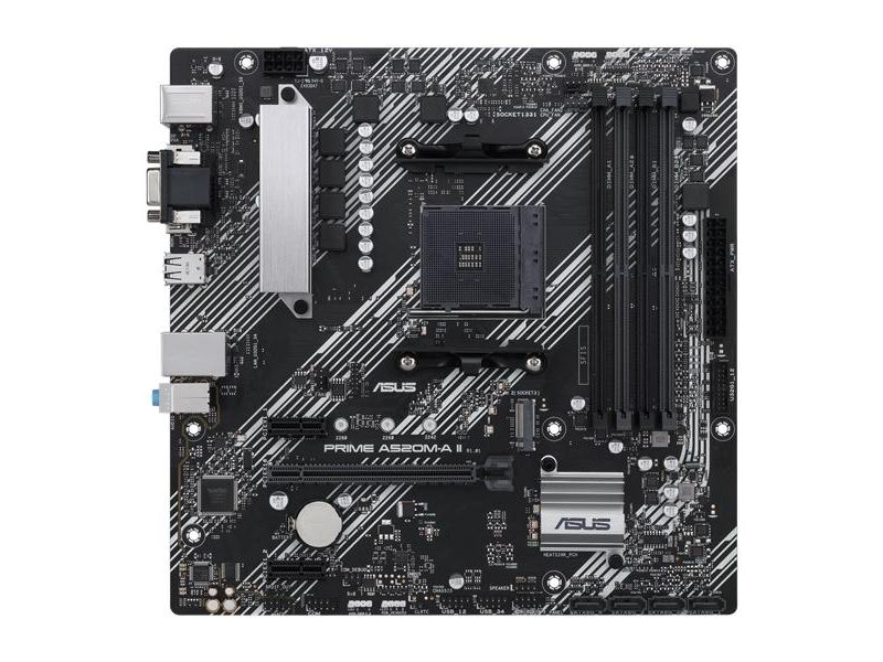 ASUS PRIME A520M-A II/CSM (Socket AM5, mATX, 4xDDR4(128GB), VGA/DP/HDMI, 1xPCIe 3.0x16/2xPCIe 3.0x1, 4xSATA 6Gb/s, 1*M Key,  1xLAN,  4, 4xUSB 3.0, 2xUSB 2.0)