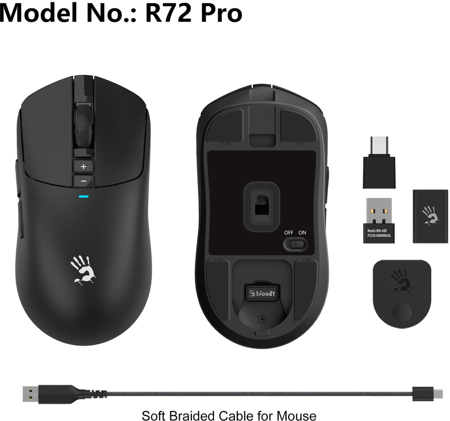 Мышь A4Tech Bloody R72 Pro черный оптическая 26000dpi беспров. USB-C 7but