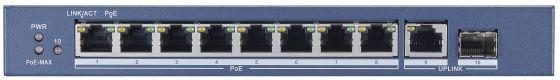Коммутатор Hikvision DS-3E0510P-E(B) 9x1Гбит/с 1SFP 8PoE+ 110W неуправляемый