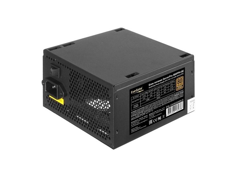 Exegate EX292206RUS Серверный БП 800W ExeGate ServerPRO 80 PLUS® Bronze 800PPH-SE (ATX, for 3U+ cases, APFC, КПД 89% (80 PLUS Bronze), 12cm fan, 24pin, 2x(4+4)p, 4xPCI-E, 8xSATA, 4xIDE, box, black)