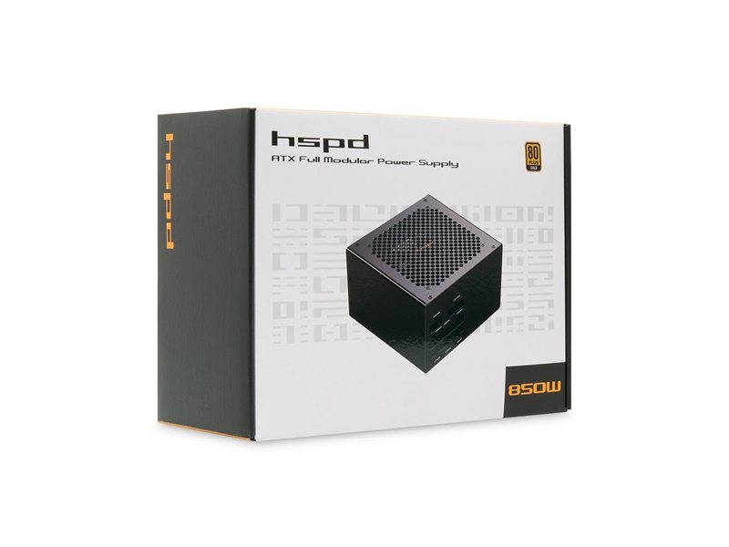 Блок питания/ Power Supply HSPD, 850W 80+ Gold (ATX, 2.52, Full modular, 1x24(20+4)pin 600mm, 2xCPU 8(4+4)pin 700mm, 2xPCIe*2 8(6+2)pin 600+150mm, 2xSATA*3 500+150+150mm, 1xMOLEX*3 500+150+150mm , Active, 120x120mm, 150x140x86mm, APFC, OVP, OPP, SCP, UVP,