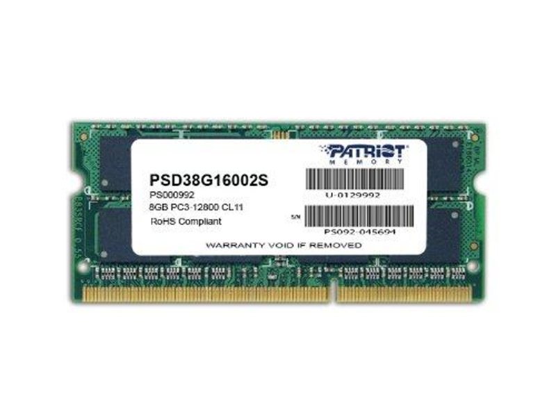 Память DDR3 8Gb 1600MHz Patriot PSD38G16002S RTL PC3-12800 CL11 SO-DIMM 204-pin 1.5В dual rank Ret