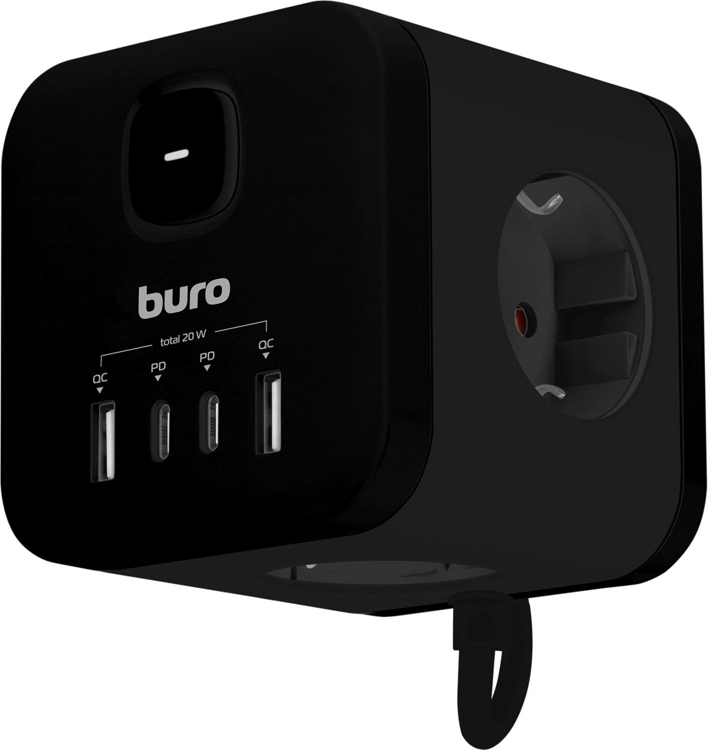 Сетевой удлинитель Buro BU-PC3.1UС-Plus-B 1.5м (3 розетки) черный (коробка)