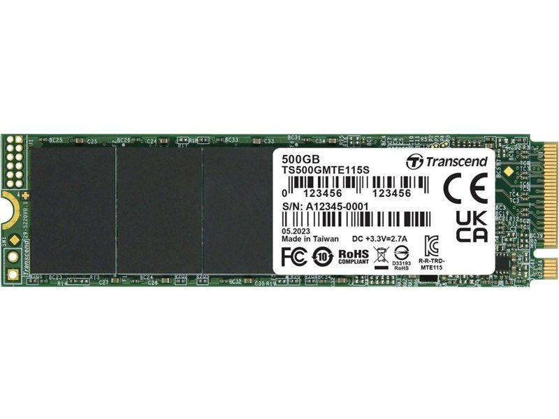 Твердотельный диск 500GB Transcend MTE115S, 3D TLC NAND, M.2 2280,PCIe Gen3x4, DRAM-less