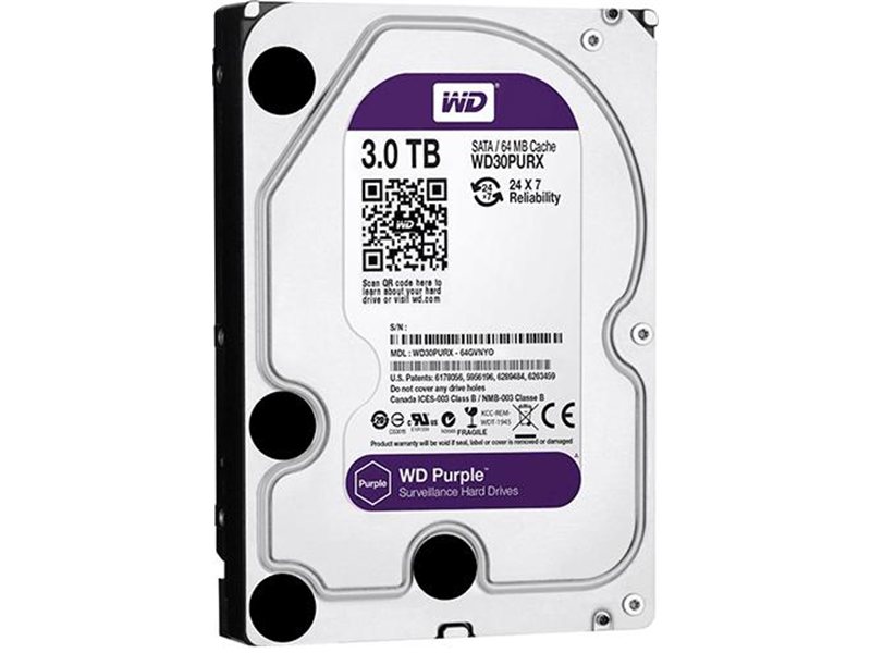 Жесткий диск/ HDD WD SATA3 3Tb Purple Video IntelliPower 64Mb 1 year warranty