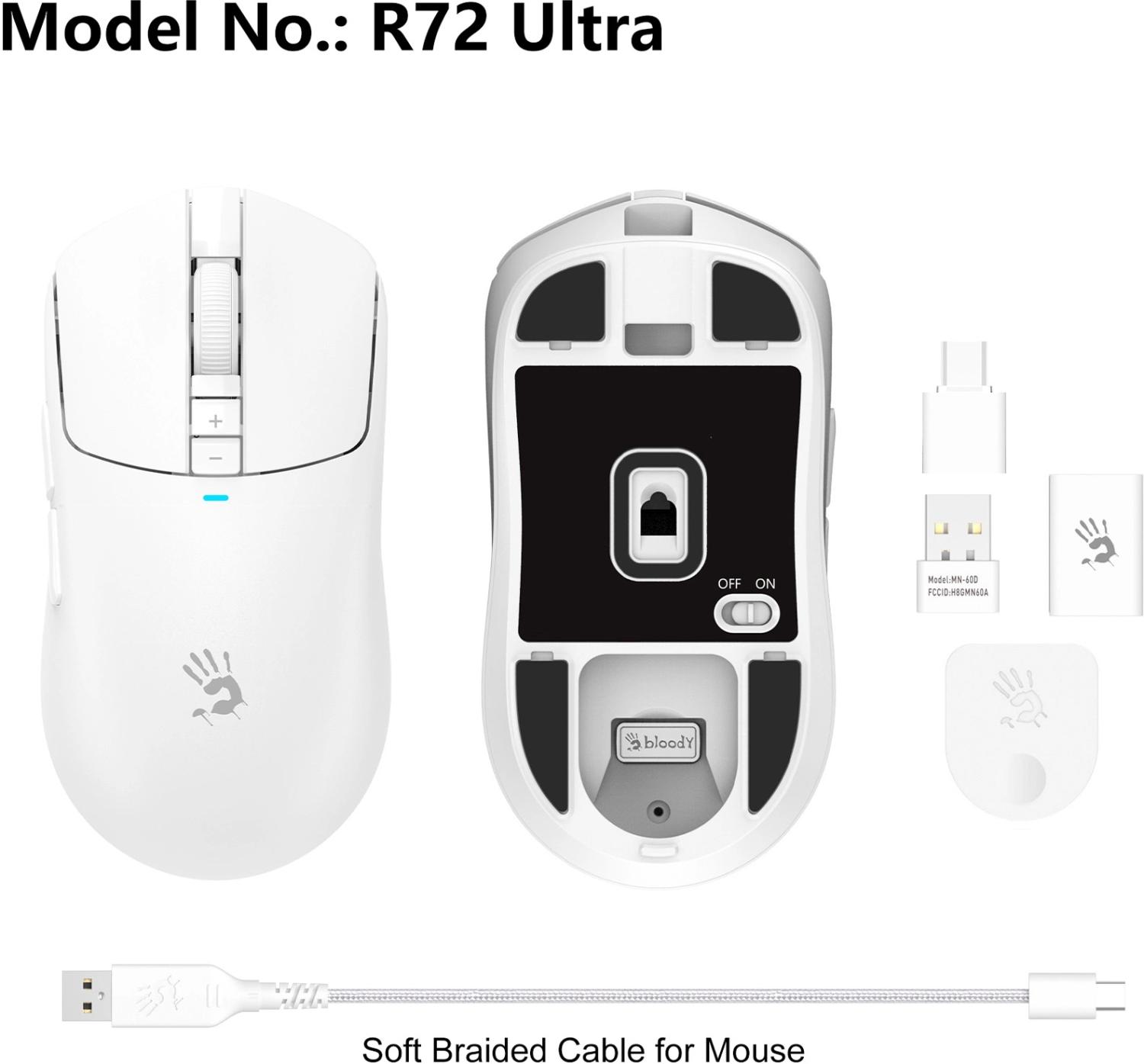 Мышь A4Tech Bloody R72 Ultra белый оптическая 20000dpi беспров. USB-C 7but