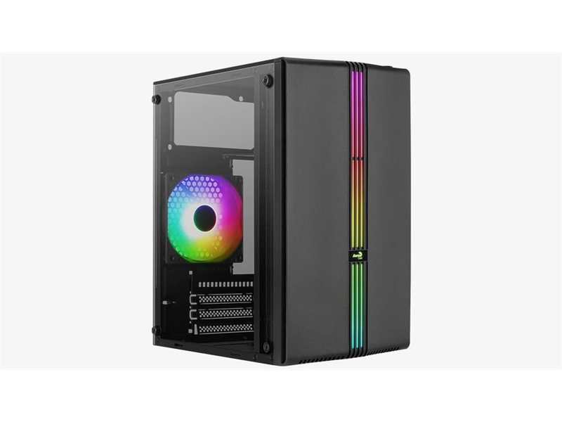 Корпус AEROCOOL MINITOWER Micro-ATX,Mini-ITX W/PSU 3х12cm fan RGB(1 предустановлен) черный с окном EVO Mini-G-BK-v1 4711099472352