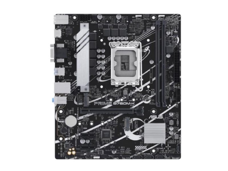 ASUS PRIME B760M-K (Socket 1700, mATX, 2xDDR5(96GB), VGA/HDMI 2.1, 1xPCIe 4.0x16/2xPCIe 4.0, 1xLAN (2.5GbE), 4xSATA 6Gb/s, 2xM.2, 4xUSB 3.2, 2xUSB 2.0, 1xPS/2)