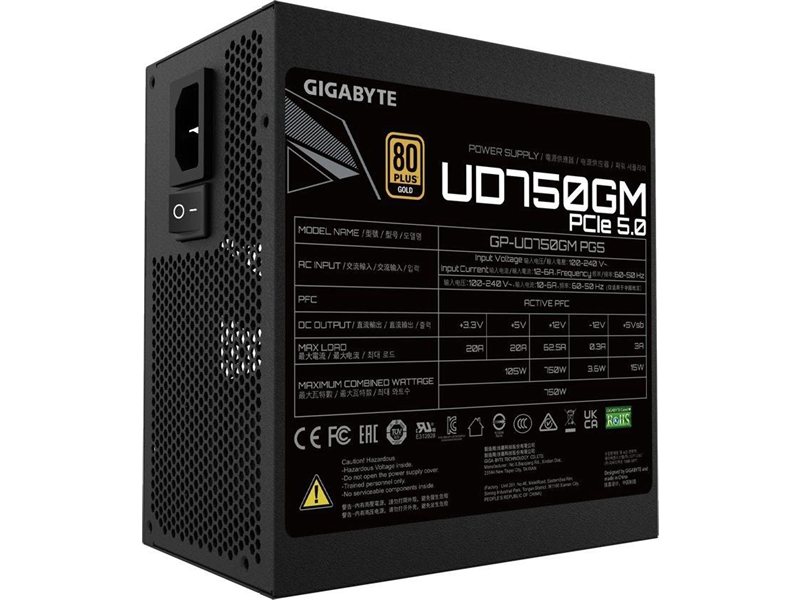 Блок питания Gigabyte ATX 750W GP-UD750GM PG5 V2 80+ gold (20+4pin) APFC 120mm fan 8xSATA Cab Manag RTL