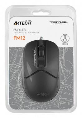 Мышь A4Tech Fstyler FM12S черный оптическая 1200dpi silent USB 3but (FM12S BLACK)