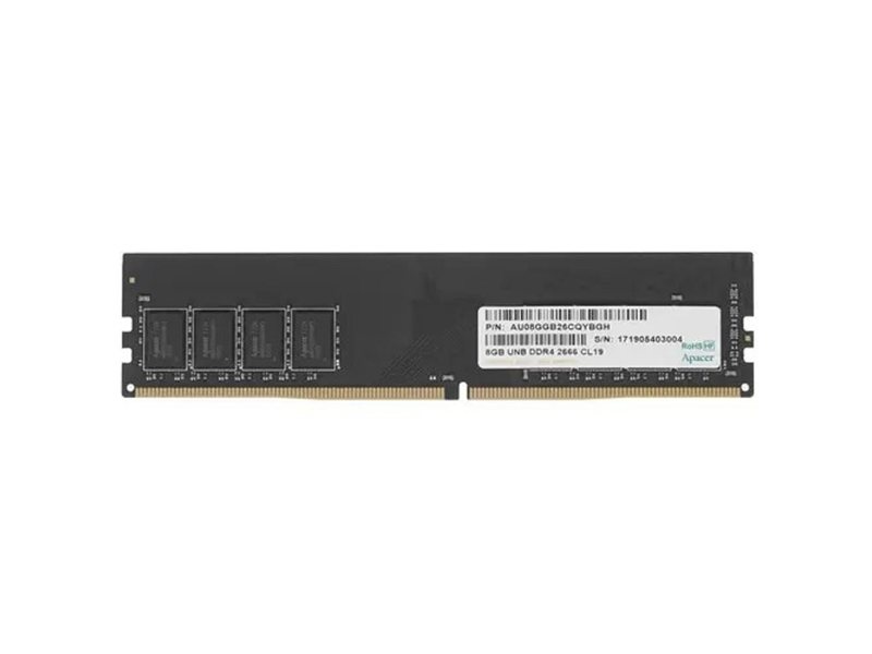 Модуль памяти Apacer AU08GGB26CQYBGH EL.08G2V.GNH 8GB DDR4 2666 DIMM Non-ECC, CL19, 1.2V, 1R, 1024x8, RTL (904324)
