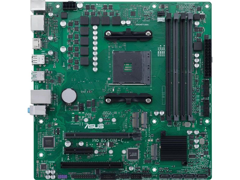 Материнская плата Asus PRO B550M-C/CSM Soc-AM4 AMD B550 4xDDR4 mATX AC`97 8ch(7.1) GbLAN RAID+HDMI+DP