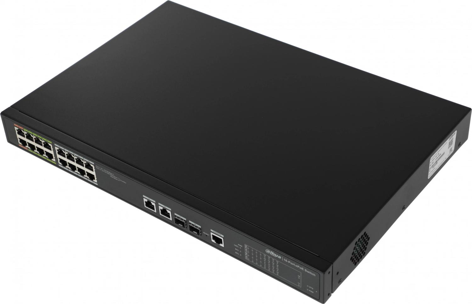 Коммутатор Dahua DH-LR2218-16ET-240 (L2) 16x100Мбит/с 2x1Гбит/с 2xКомбо(1000BASE-T/SFP) 2SFP 14PoE+ 2PoE++ 240W управляемый