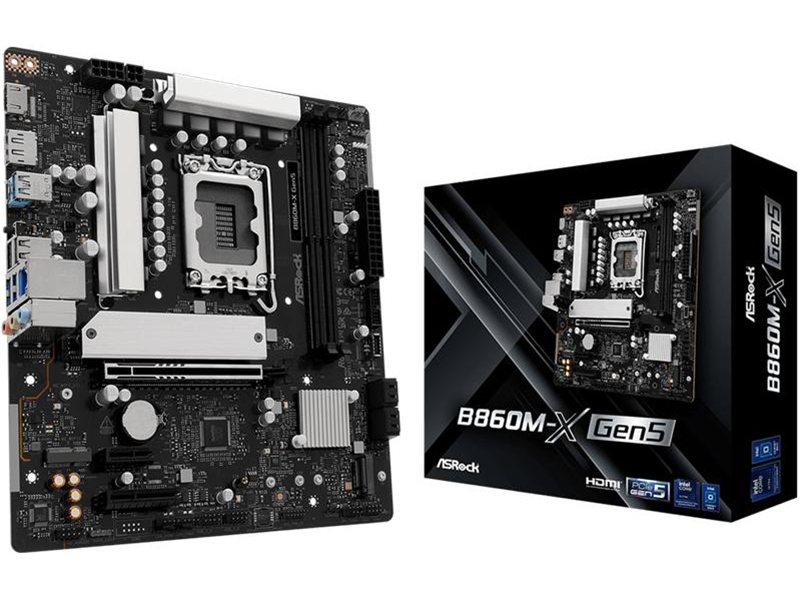 Материнская плата ASROCK B860M-X Gen5, LGA1851, B860, 2*DDR5, 4*SATA, 2*M.2, 3*USB 3.2, 2*USB 2.0, Type-C, 2*PCIx16, 1*M.2 (Key E), HDMI+DP, mATX