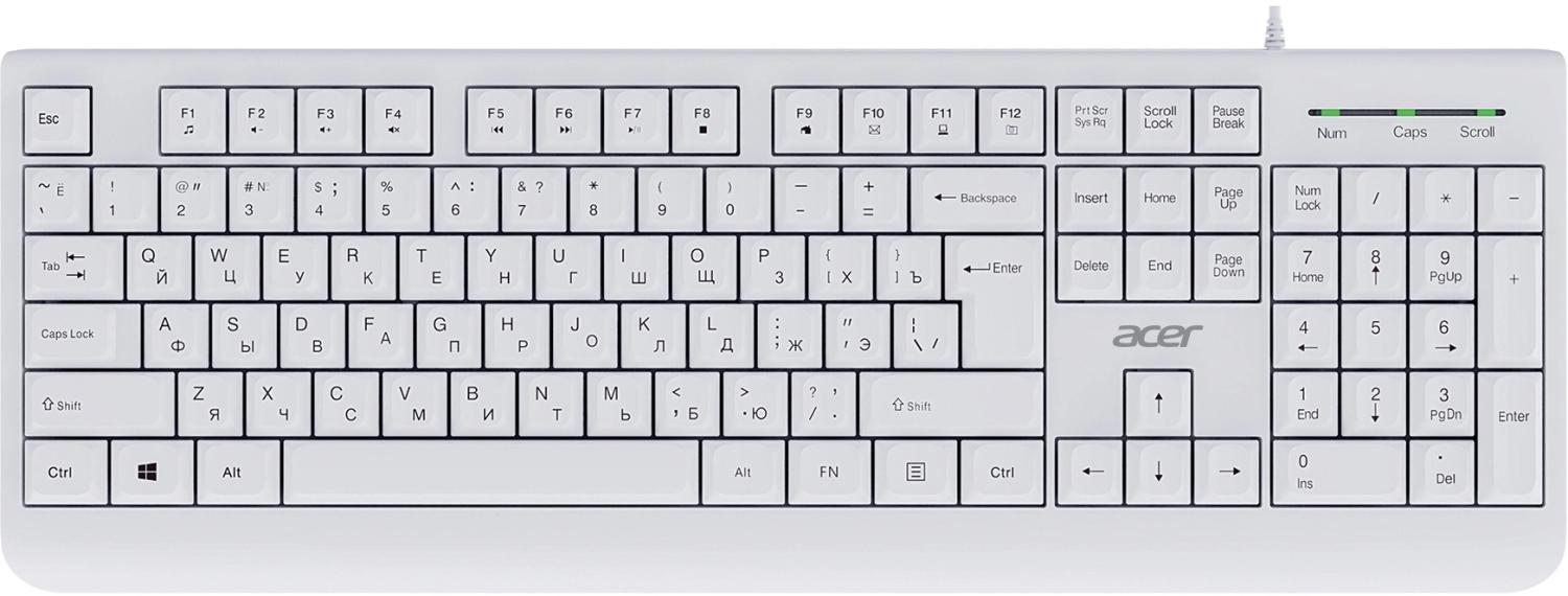 Клавиатура Acer OKW400 белый USB (ZL.KBDEE.01B) кабель 1.8м