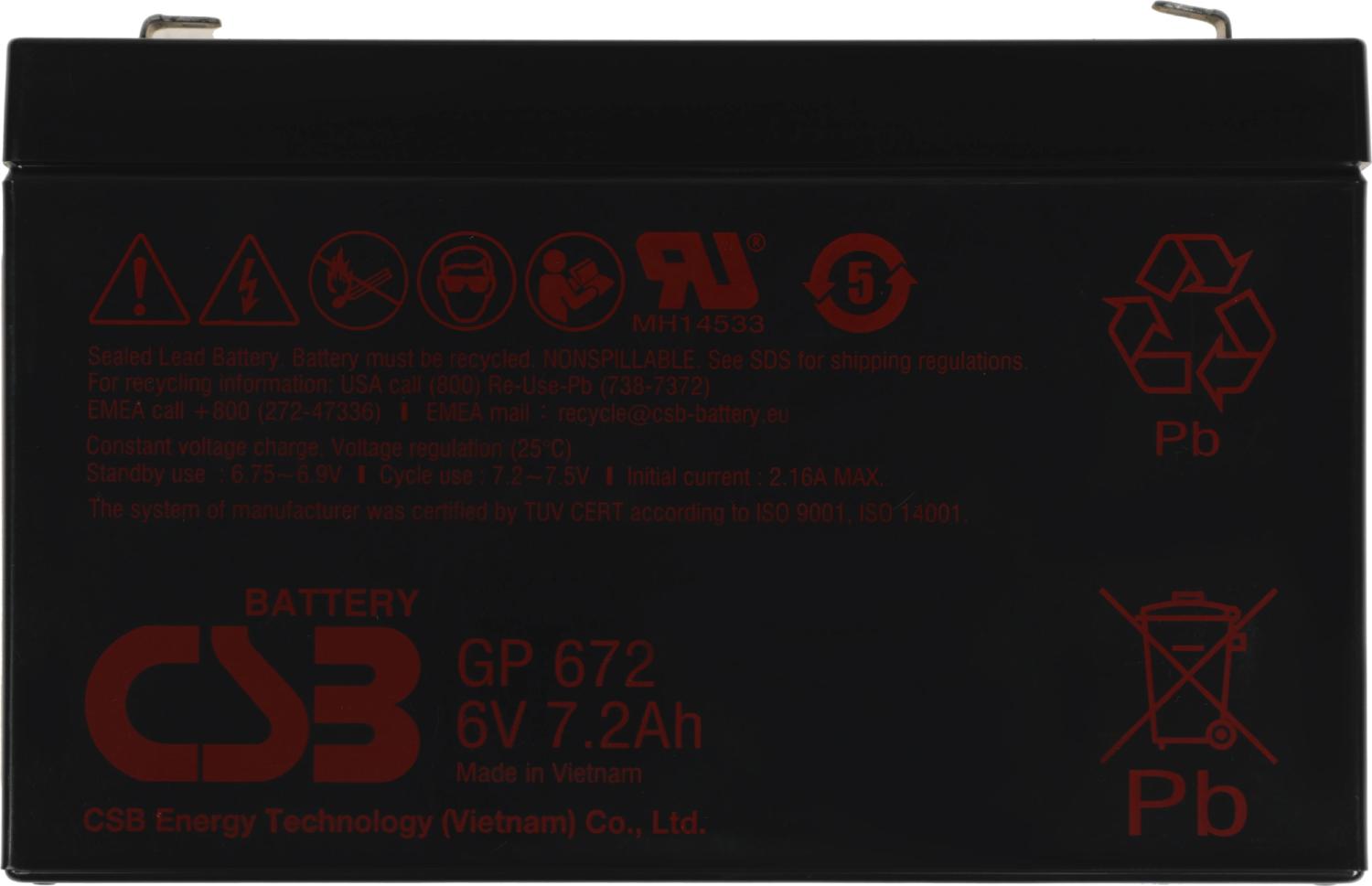 Батарея для ИБП CSB GP672 6В 7.2Ач