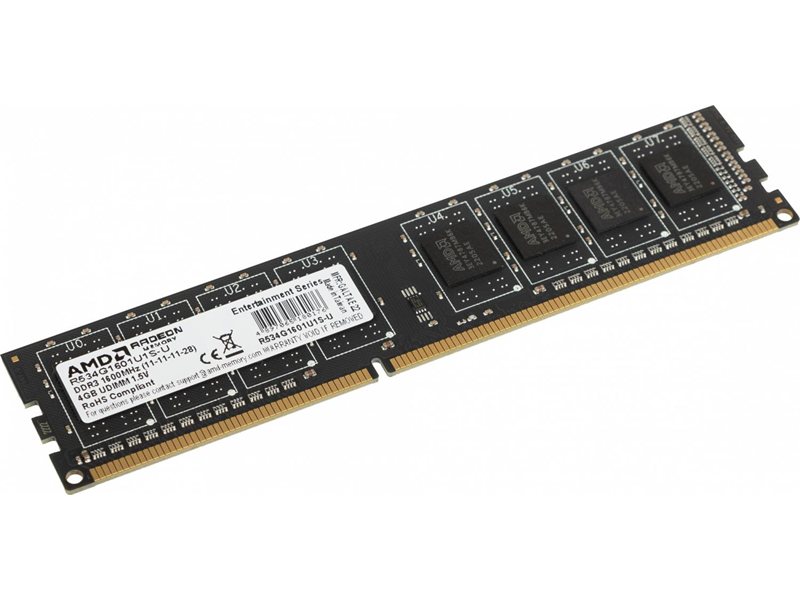 Память DDR3 4GB 1600MHz AMD R534G1601U1S-U RTL PC3-12800 CL11 DIMM UDIMM 240-pin 1.5В Ret