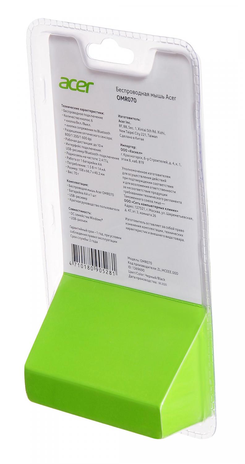 Мышь Acer OMR070 черный оптическая 1600dpi беспров. BT/Radio USB для ноутбука 6but (ZL.MCEEE.00D)