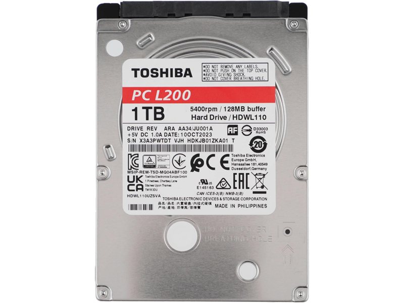 Жесткий диск/ HDD Toshiba SATA3 1Tb 2.5"" L200 Slim 5400 128Mb 1 year warranty (replacement ST1000LM035, ST1000LM048, WD10SPZX, MQ04ABF100)