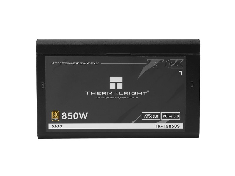 Блок питания ПК/ Power Supply Thermalright, 850W 80+ Gold (ATX, 3.0, PCIe 5.0, Non-modular, 1x24(20+4)pin, 1xCPU 8(4+4)pin, 2xPCIe*2 8(6+2)pin, 5xSATA3, 1x12+4pin (12VHPWR PCIe 5.0 12+4pin 600mm), 3xMOLEX4pin, Active, 120x120mm, 150x140x86mm, APFC, black)