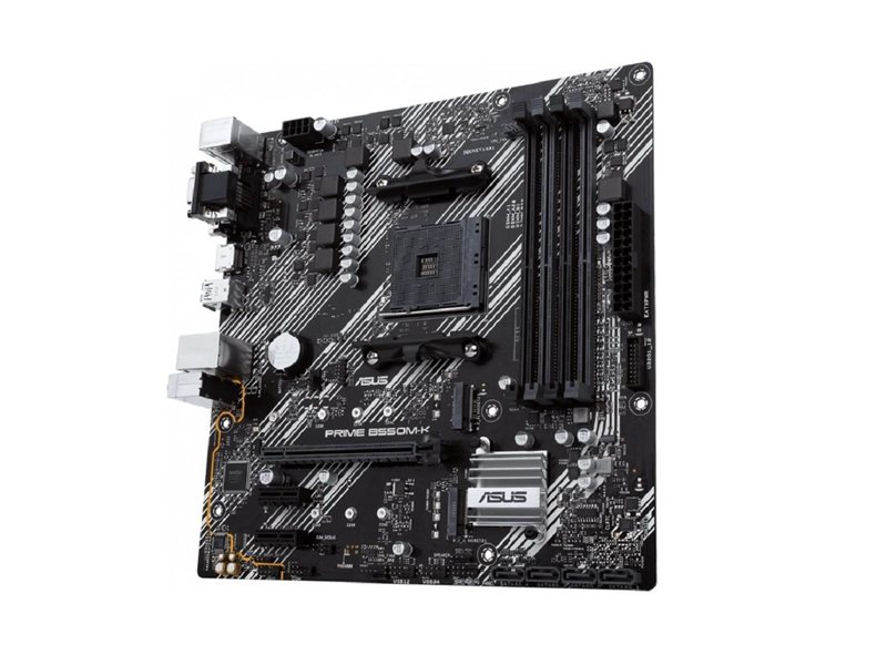 ASUS PRIME B550M-K (Socket AM4, mATX, 4xDDR4(128GB), VGA/DVI/HDMI, 1xPCIe 4.0x16/2xPCIe 3.0, 1xLAN, 4xSATA 6Gb/s, 2xM.2, 6xUSB 3.2, 1xPS/2)