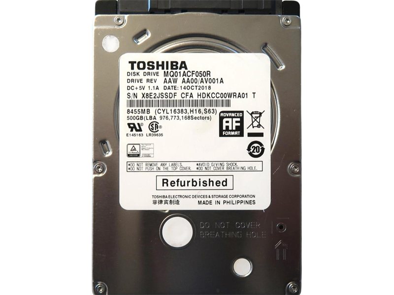 Жесткий диск/ HDD Toshiba SATA3 500Gb 2.5" 7200 16Mb OFFICIAL RECERTIFIED 1 year warranty (replacement HDWK105UZSVA, WD5000LPCX)