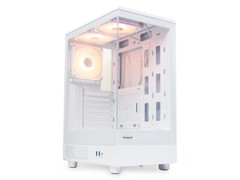 Корпус без блока питания/ Case HSPD F510, Panoramic Mid Tower, White, TG, 0.5 SPCC, 3x120mm ARGB (FNW010) ATX, mATX, mITX 180/280/160mm 1x2.5", 1x3.5", 7xPCI 2xUSB-A 3.0 356x218x467mm