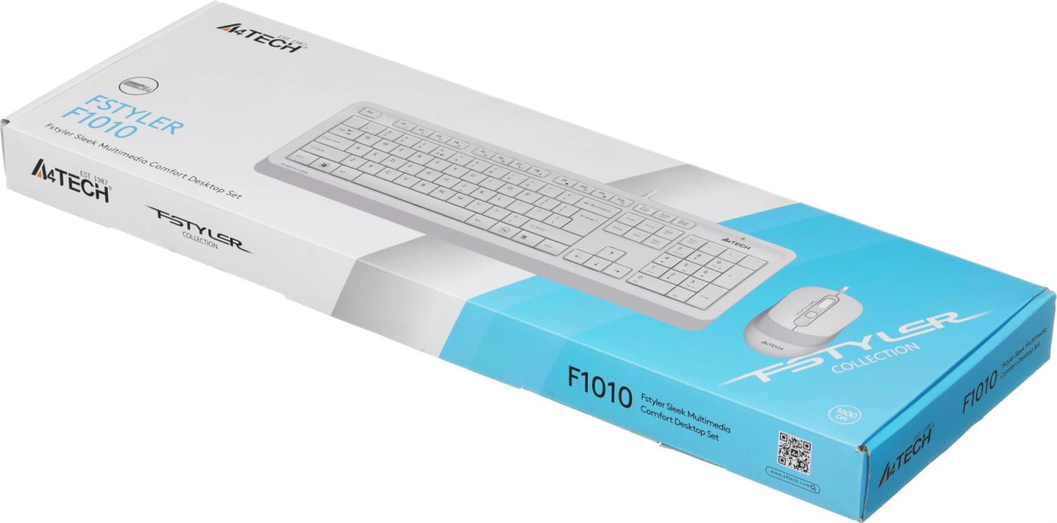 Клавиатура + мышь A4Tech Fstyler F1010 клав:белый/серый мышь:белый/серый USB Multimedia (F1010 WHITE)