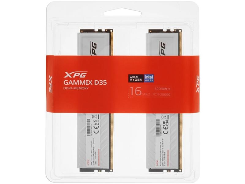 Оперативная память ADATA GAMMIX D35 DDR4 DIMM 32GB 3200MHz 2*16GB 16-20-20 WHITE DUAL TRAY