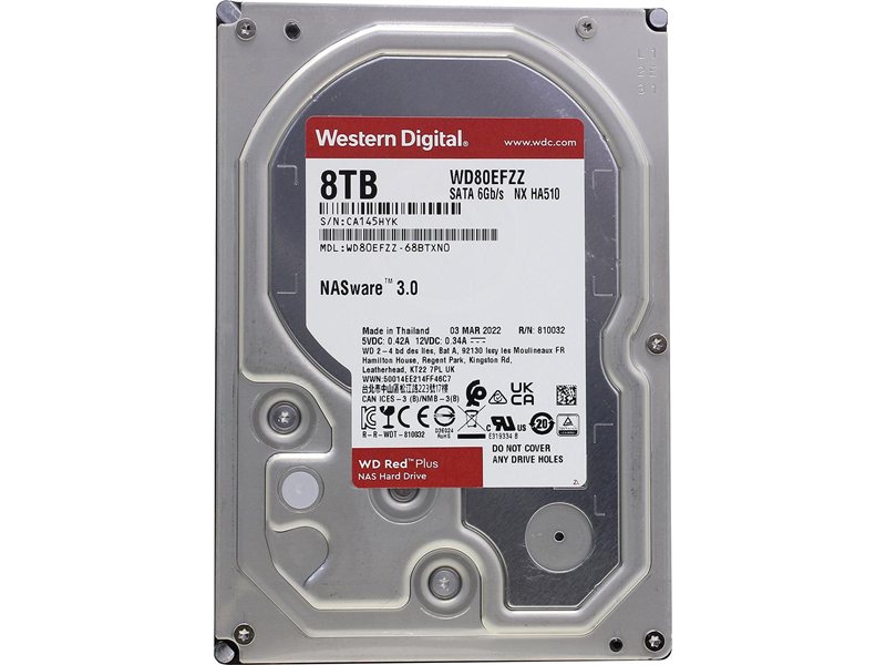 Жесткий диск/ HDD WD SATA3 8Tb Red Plus for NAS  5640RPM 128Mb 1 year warranty