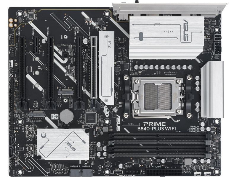 Материнская плата ASUS PRIME B840-PLUS WIFI, AM5, B840, 4*DDR5, 4*SATA, 3*M.2, 3*USB 3.2, 4*USB 2.0, Type-C, 5*PCIx16, 1*PCIx1, DP+HDMI, ATX; 90MB1IZ0-M0EAY0