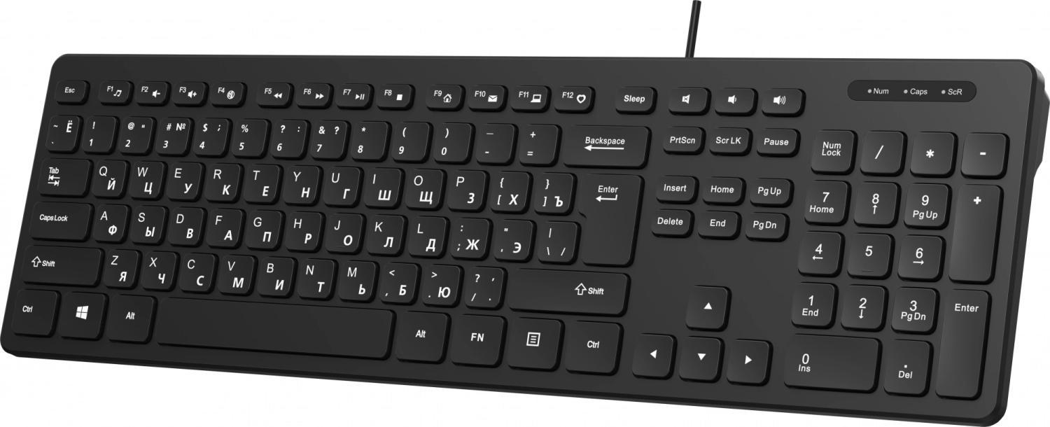 Клавиатура Оклик K733 черный USB slim Multimedia кабель 1.5м