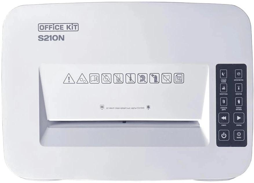 Шредер Office Kit S210N 3,9x38 белый (секр.P-4) фрагменты 16лист. 35лтр. скрепки скобы пл.карты CD