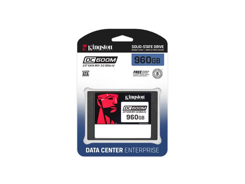 Твердотельный накопитель/ Kingston SSD DC600M, 960GB, 2.5" 7mm, SATA3, 3D TLC, R/W 560/530MB/s, IOPs 94 000/65 000, TBW 1752, DWPD 1 (12 мес)