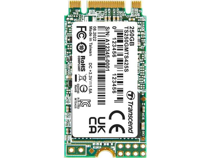 Твердотельный диск 250GB Transcend 425S, M.2 2242, SATA, 3D TLC [R/W - 500/330 MB/s]