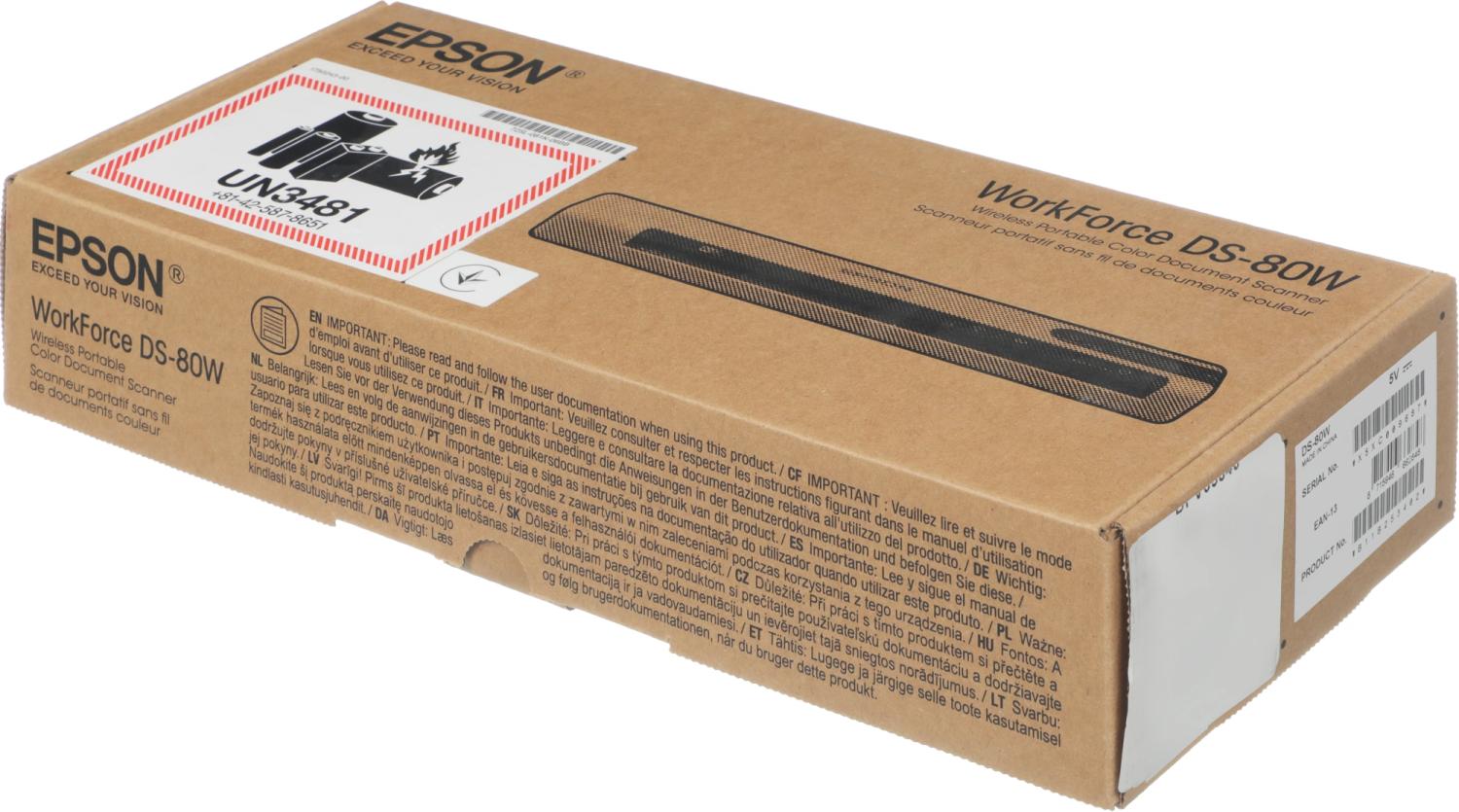 Сканер протяжный Epson WorkForce DS-80W (B11B253402) A4 белый