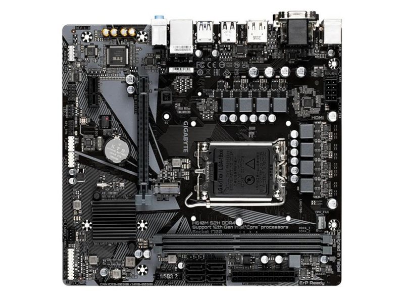 Материнская плата MB GIGABYTE INTEL H610 s1700, 2xDDR4(64GB), D-SUB/HDMI 2.1/2xDP, 1xPCIe 4.0x16, 1xPCIe 3.0, 1xLAN, 4xSATA 6Gb/s, 1xM.2, 2xUSB 3.2, 4xUSB 2.0, 1xPS/2, mATX