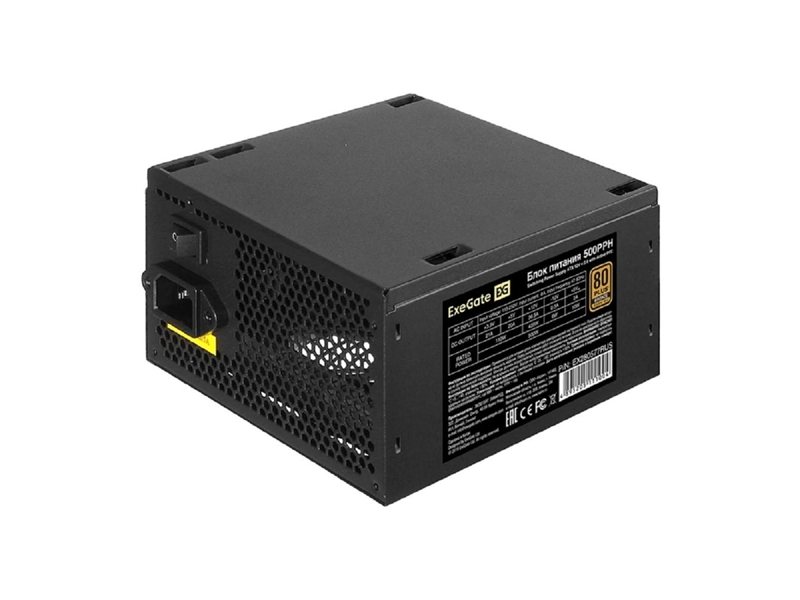 Exegate EX280577RUS Блок питания 500W Exegate , RTL, 80+Bronze 500PPH, ATX, black, APFC, 12cm, 24p, (4+4)p, 5*SATA, 3*IDE