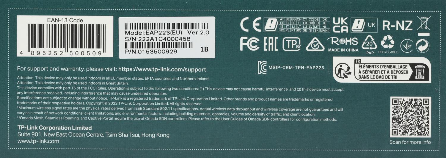 Точка доступа TP-Link EAP223 AC1350 10/100/1000BASE-TX белый