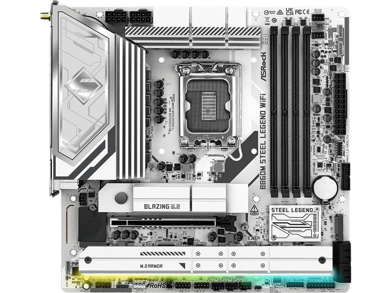 Материнская плата ASROCK B860M STEEL LEGEND WIFI, LGA1851, B860, 4*DDR5, 4*SATA, 4*M.2, 4*USB 3.2, 2*USB 2.0, Type-C, 2*PCIx16, 1*M.2 (Key E), HDMI+DP, mATX