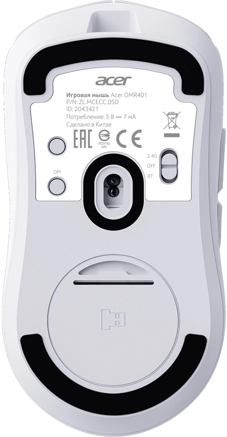 Мышь Acer OMR401 белый оптическая 12000dpi беспров. BT/Radio USB 5but (ZL.MCECC.05D)