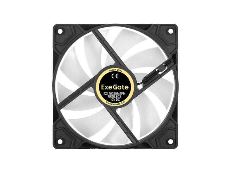 Exegate EX295965RUS Вентилятор 12В DC с подсветкой ExeGate EX12025HM3PM.FRGB.5CS (120x120x25 мм, Hydraulic bearing (гидродинамический), 3pin+Molex, FRGB подсветка, 24dBA)