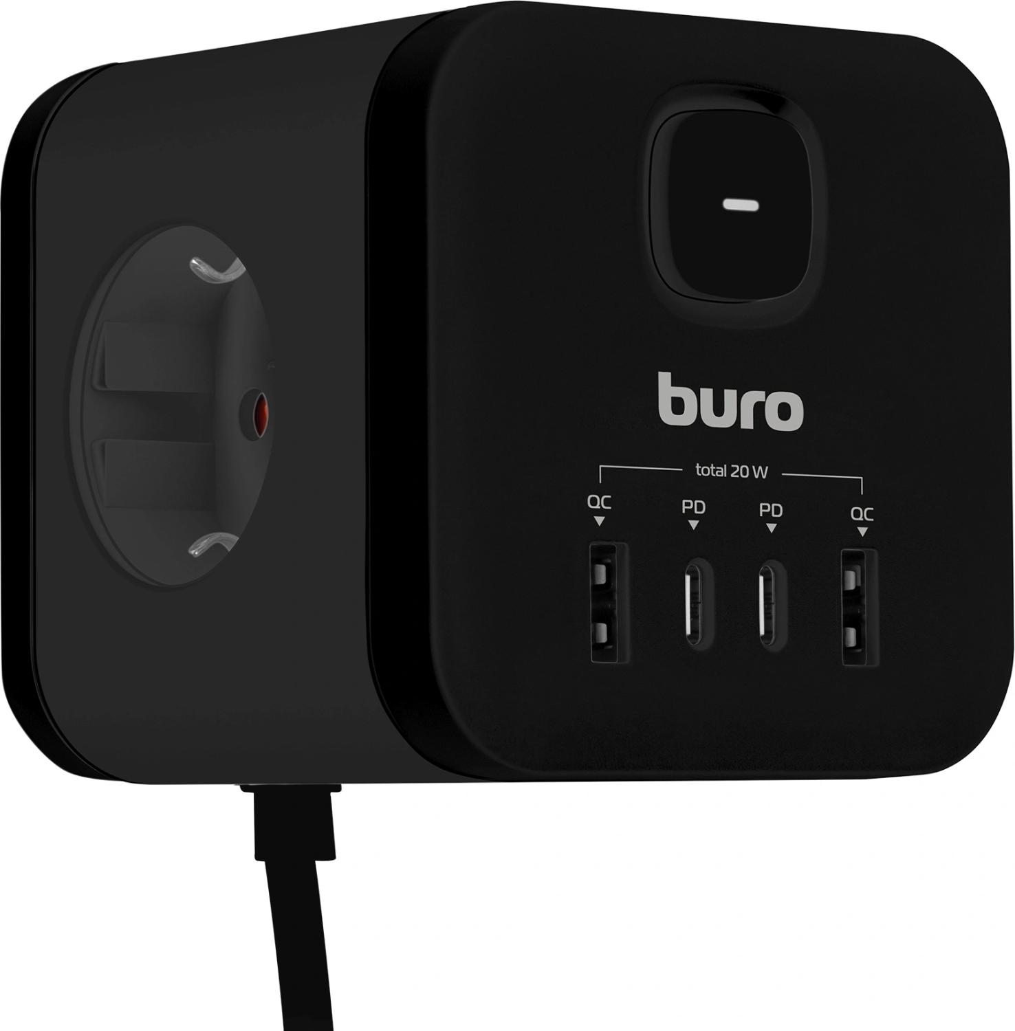 Сетевой удлинитель Buro BU-PC3.1UС-Plus-B 1.5м (3 розетки) черный (коробка)